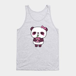 Cute Panda Drinking Strawberry Milk Tank Top